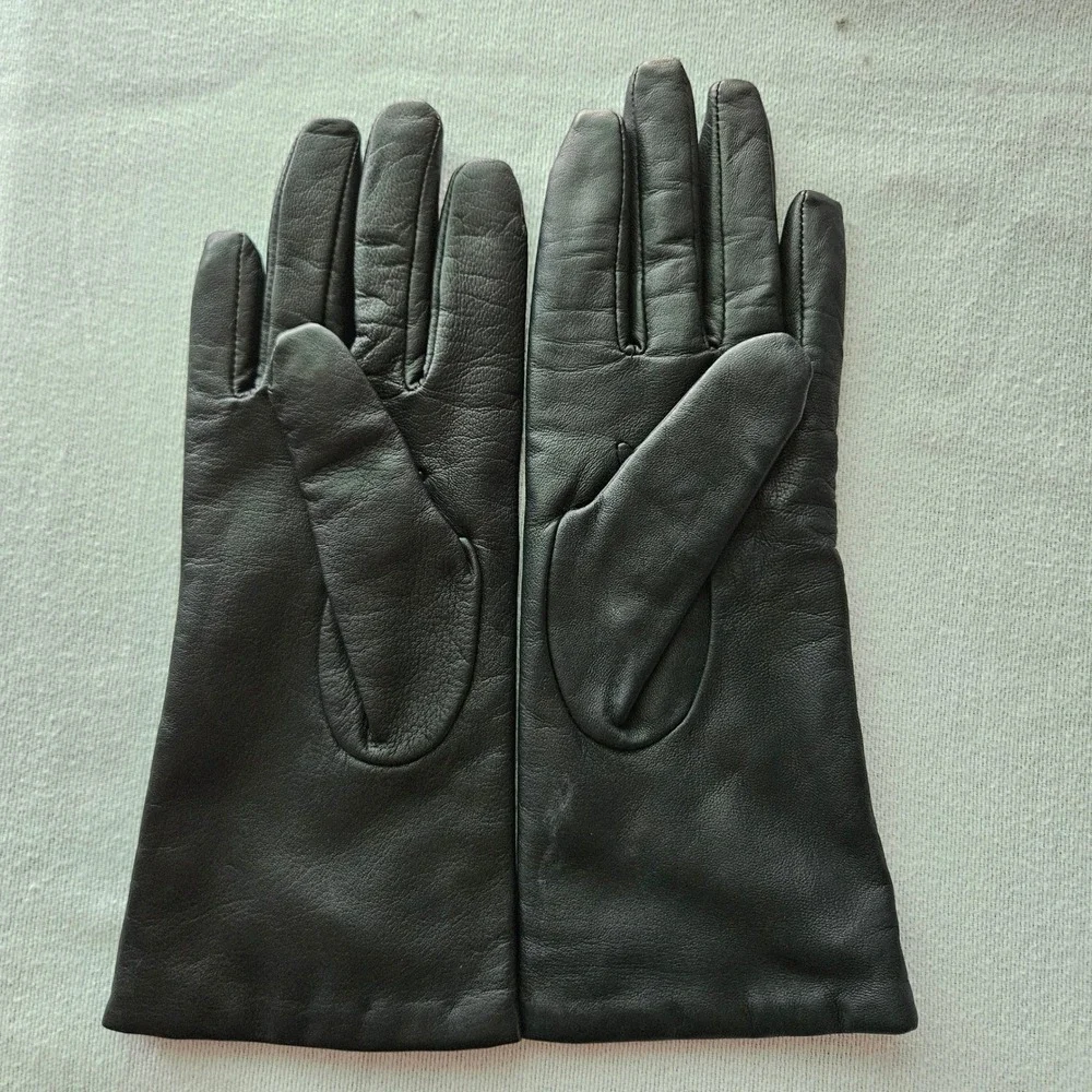 Lands' End Black Leather Long Gloves